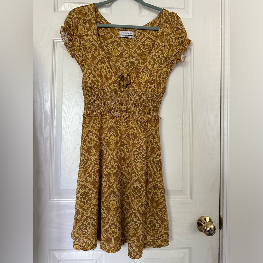 Urban Outfitters Mini Summer Dress Mustard Yellow Paisley Couch Pattern Retro